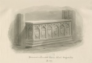 Hamstall Ridware Church - Monument: sepia vasketegning, 1839