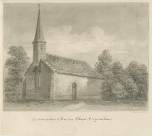 Haselour kapell: sepia-tegning, 1828 av John Buckler