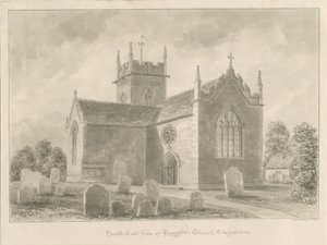 Haughton Church: sepia vasketegning, 1842 av John Buckler