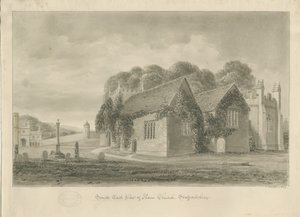 Ilam kirke: sepia-tegning, 1839 av John Buckler