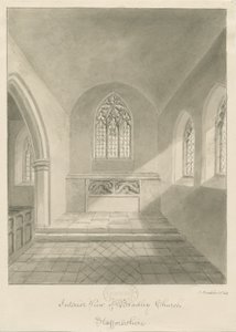 Interiør i Bradley Church: sepia-tegning, 1842 av John Buckler