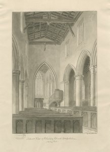 Interiør i Checkley Church: sepia-tegning av John Buckler