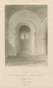 Interiør i Church Eaton Church: sepia-tegning av John Buckler
