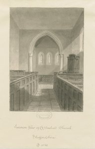 Interiør i Coppenhall Church: sepia-tegning av John Buckler