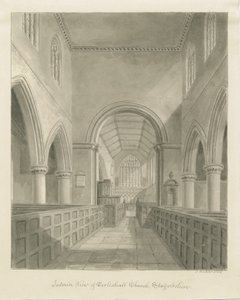 Interiør i Eccleshall kirke: sepia-tegning, 1842 av John Buckler