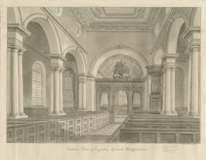 Interiør i Ingestre kirke: sepia tegning av John Buckler