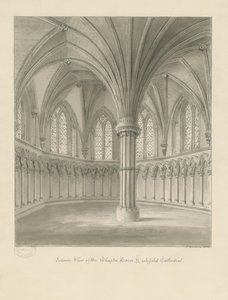 Interiør i Lichfield Cathedral - Chapter House: sepia-tegning av John Buckler