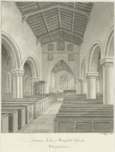 Interiør av Mayfield Church: sepia vasketegning, 1844 av John Buckler