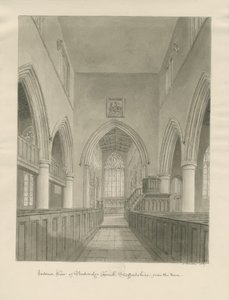 Interiør i Penkridge Church: sepia-tegning av John Buckler