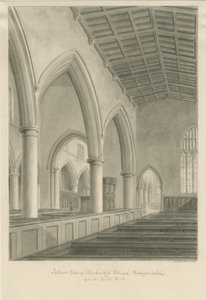 Interiør i Penkridge Church: sepia-tegning av John Buckler