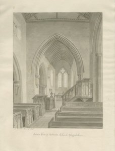 Interiør i Standon Church: sepia-tegning av John Buckler