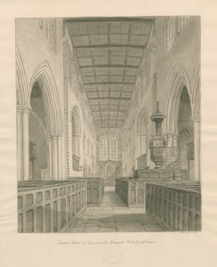 Interiør i Tamworth Church: sepia-tegning av John Buckler