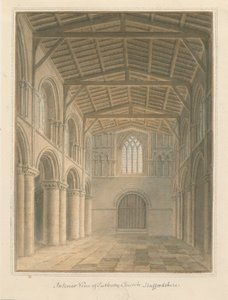 Interiør i Tutbury Priory Church: akvarellmaling av John Buckler