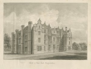 Keele Hall: sepia-tegning av John Buckler