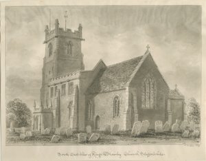 Kings Bromley Church: sepia-tegning, 1839 av John Buckler