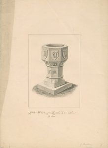 Lancashire - Waddington Church - Font: sepia-tegning, 1808 av John Buckler