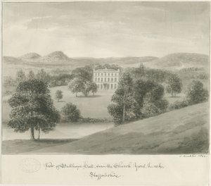Purre - Ball Haye Hall: sepia-tegning, 1844 av John Buckler