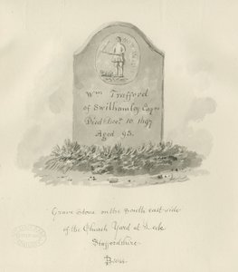 Leek Church - Gravstein: sepia tegning