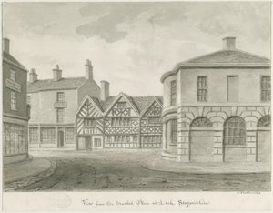 Leek Town - Market Place: sepia-tegning av John Buckler