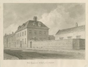 Lichfield - Grammar School: sepia-tegning av John Buckler
