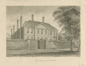 Lichfield - The Deanery in The Close: sepia-tegning, 1838 av John Buckler