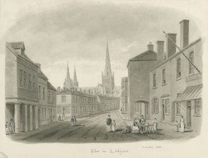 Lichfield - Utsikt over gaten: sepia-tegning, 1843 av John Buckler