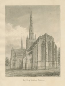 Lichfield Cathedral - East View: sepia-tegning, 1838 av John Buckler