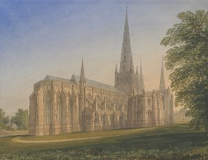 Lichfield Cathedral - North East View: vannfargemaleri, nd [1770-1851] av John Buckler