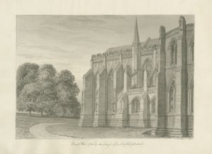Lichfield Cathedral - North View: sepia-tegning, 1845 av John Buckler