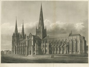 Lichfield Cathedral - South East View: akvatintgravering, og [?1800-tallet]