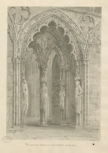 Lichfield Cathedral - West Doorway: sepia-tegning av John Buckler