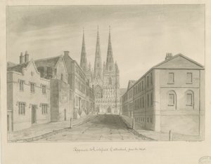Lichfield Cathedral: sepia-tegning av John Buckler