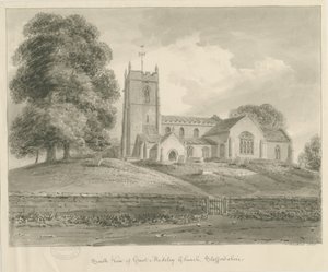 Madeley Church: sepia vask tegning av John Buckler
