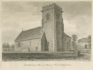 Mavesyn Ridware Church: sepia-tegning, 1839 av John Buckler