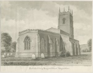Mayfield Church: sepia-tegning, 1844 av John Buckler