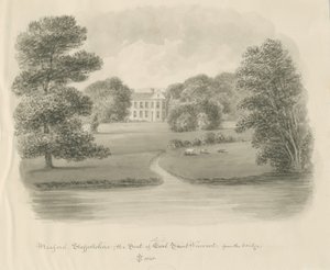 Meaford Hall: sepia vask tegning av John Buckler