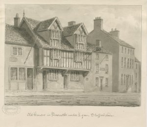 Newcastle-under-Lyme - Gamle hus: sepia-tegning, 1840 av John Buckler