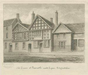 Newcastle-under-Lyme - Gamle hus: sepia-tegning, 1840 av John Buckler