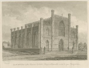 Newcastle-under-Lyme - romersk-katolske kapell: sepia-vasketegning, 1840 av John Buckler