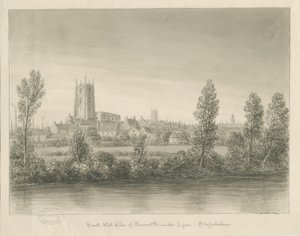 Newcastle-under-Lyme Town: sepia vask tegning av John Buckler