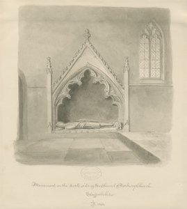 Norbury Church - Monument til Ralph le Boteler: sepia vasketegning, 1843 av John Buckler