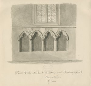 Norbury Church - Priests" boder: sepia vasketegning, 1843 av John Buckler