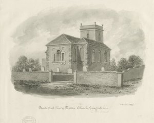 Norton-in-the-Moors kirke: sepia vask tegning av John Buckler