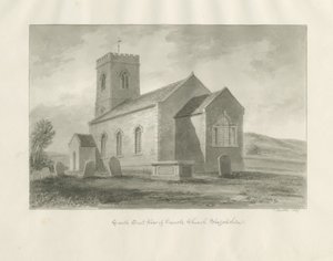 Onecote kirke: sepia vasketegning, 1847 av John Buckler