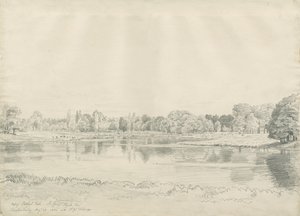 Patshull House - Park and Pool: blyanttegning, 25. august 1820 av John Buckler