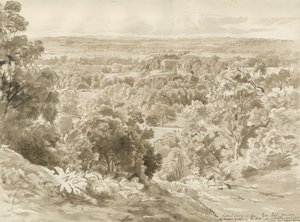 Patshull House and Park: sepia vask tegning av John Buckler
