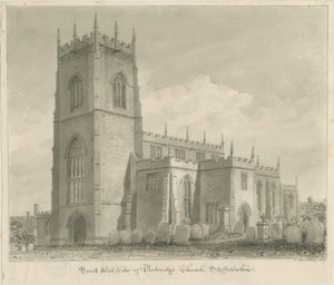 Penkridge Church: sepia-tegning, 1837 av John Buckler