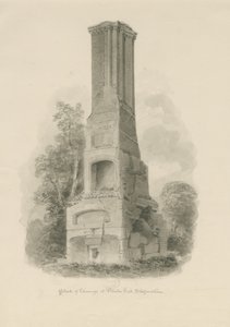 Pillaton Hall - Kitchen Chimney: sepia-tegning (vignettert), nd [1841] (tegning) av John Buckler