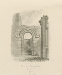 Ranton Abbey [Priory] - Rester av en døråpning: sepia-tegning av John Buckler