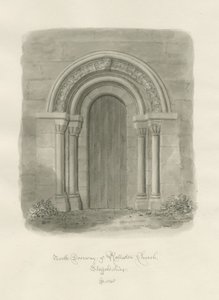 Rolleston Church - North Doorway: sepia-tegning av John Buckler